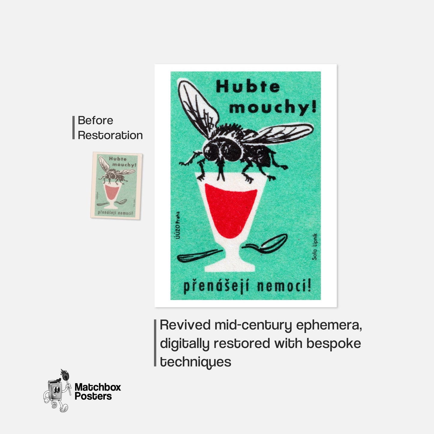 Illustration Of A Fly - vintage matchbox label print - framed wall art preview