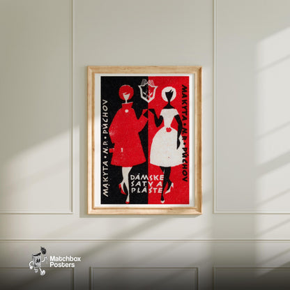 Stylized Figures Of Women - vintage matchbox label print - bedroom mockup