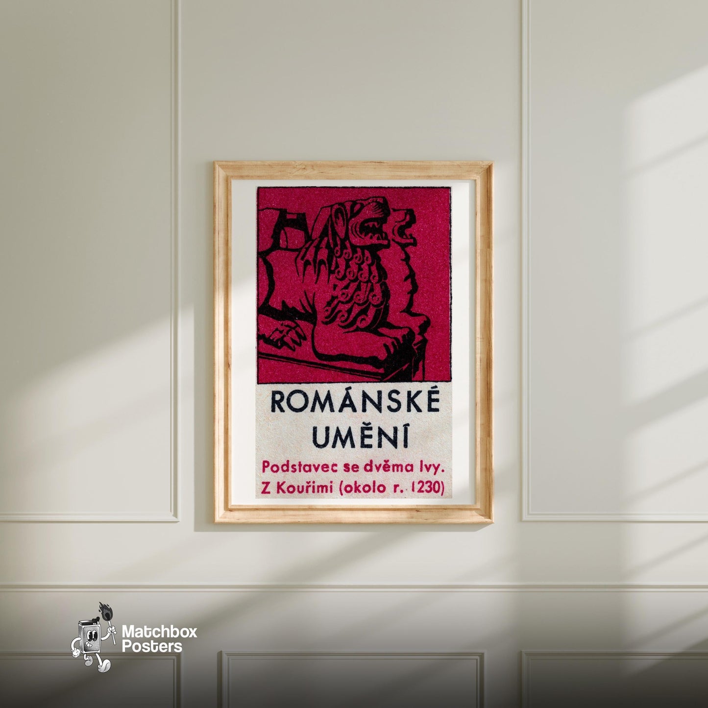 Stylized Romanesque Artwork - vintage matchbox label print - bedroom mockup