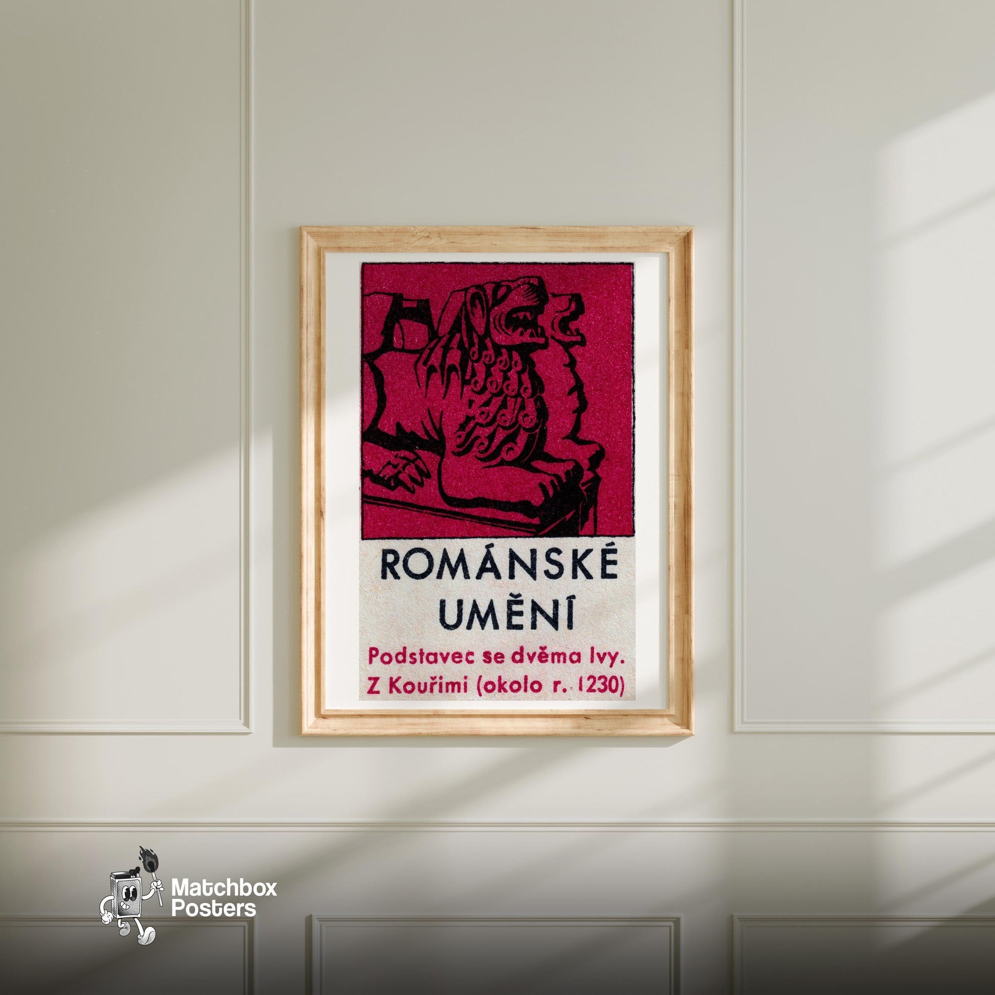 Stylized Romanesque Artwork - vintage matchbox label print - bedroom mockup