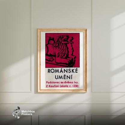 Stylized Romanesque Artwork - vintage matchbox label print - bedroom mockup