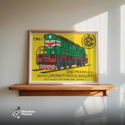 Green Locomotive - vintage matchbox label print - size comparison