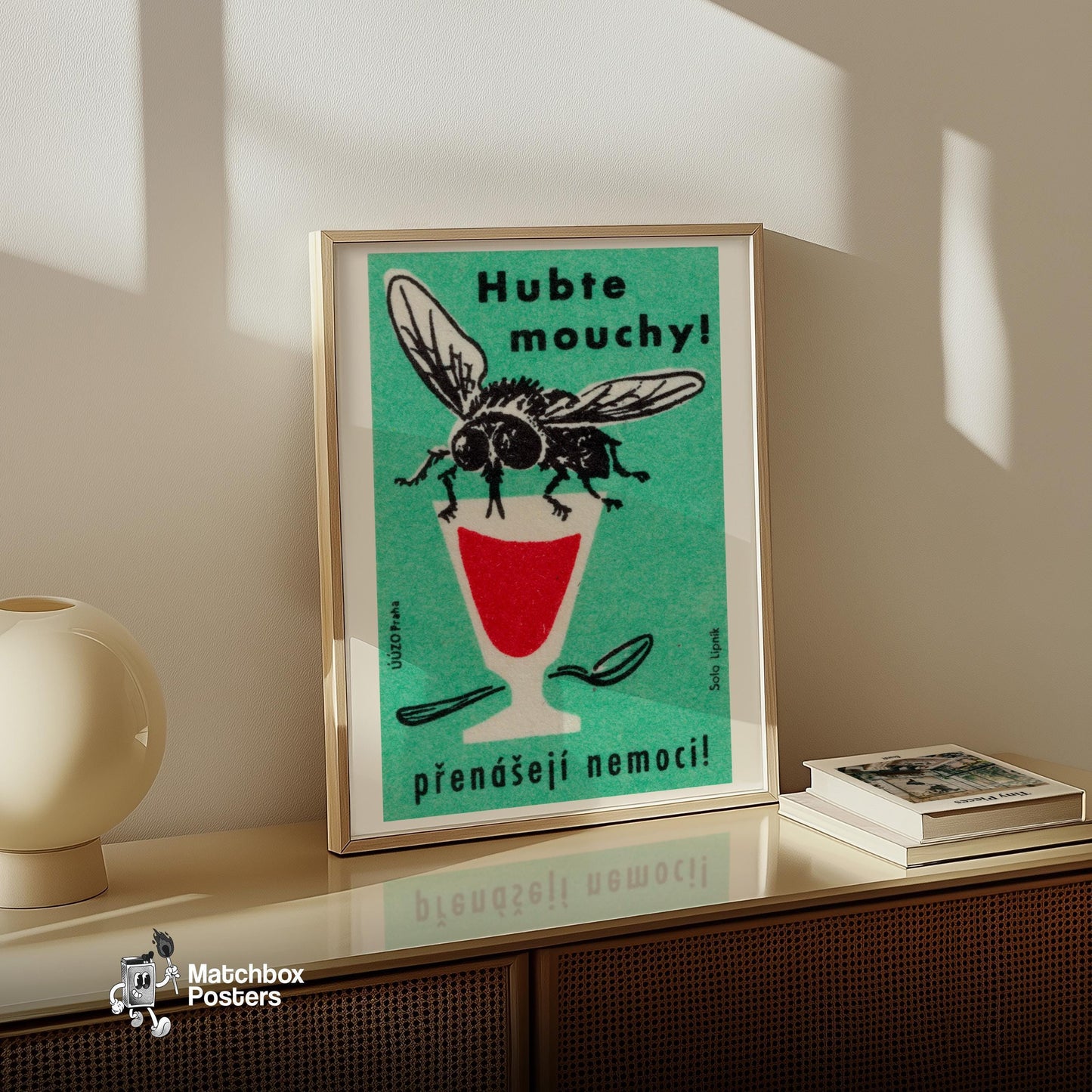Illustration Of A Fly - vintage matchbox label print - size comparison