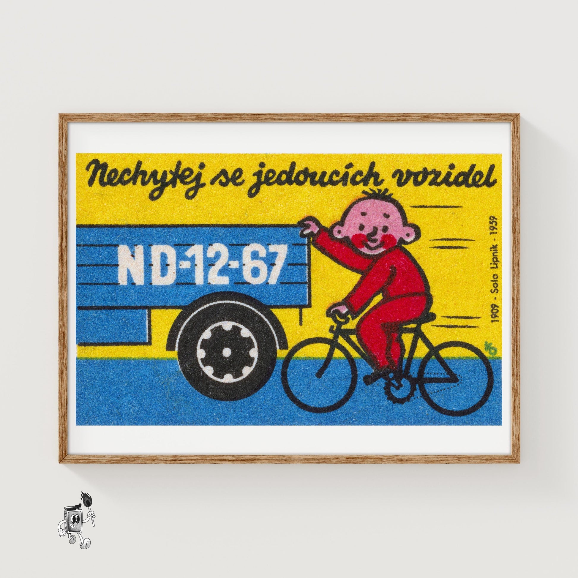 Child on Bicycle - vintage matchbox label print
