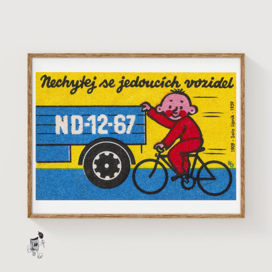Child on Bicycle - vintage matchbox label print
