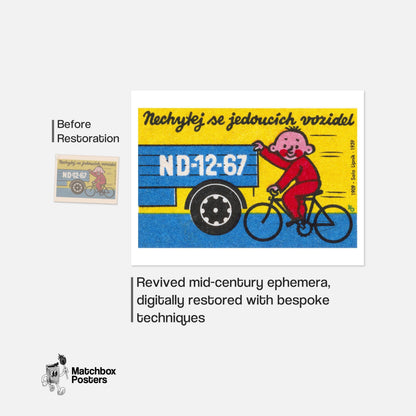 Child on Bicycle - vintage matchbox label print - framed wall art preview
