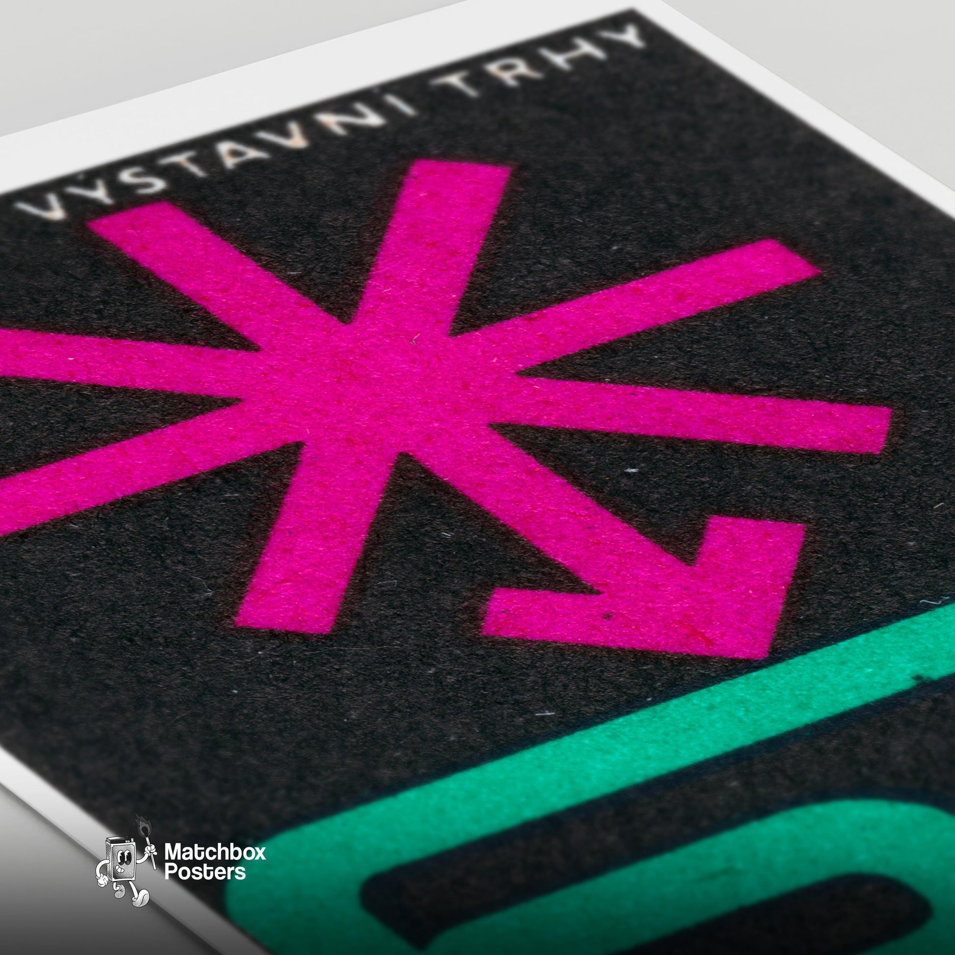 Geometric Pink Star - vintage matchbox label print - close-up detail