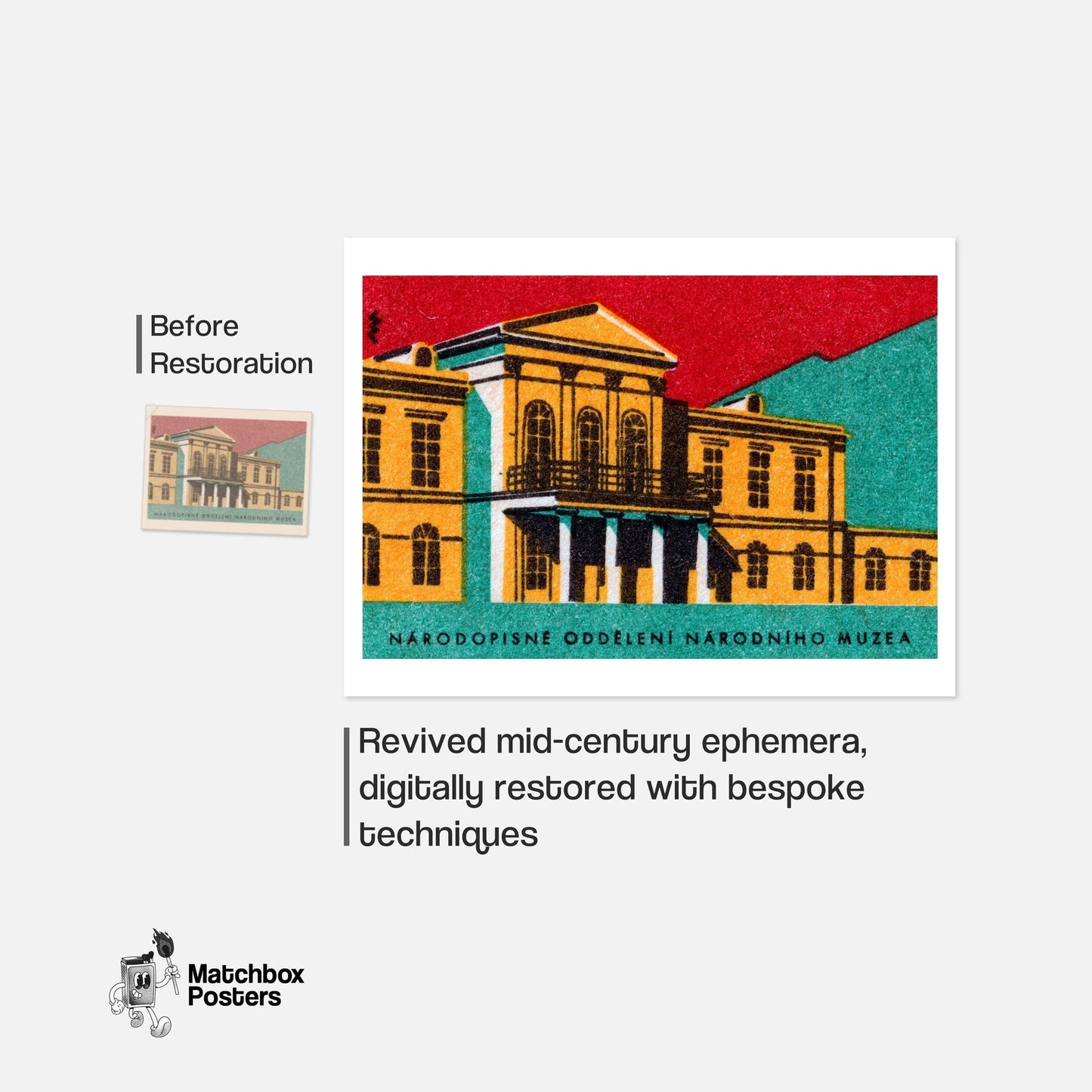 National Museum - vintage matchbox label print - framed wall art preview