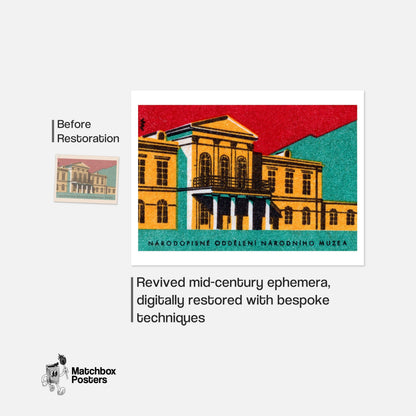 National Museum - vintage matchbox label print - framed wall art preview