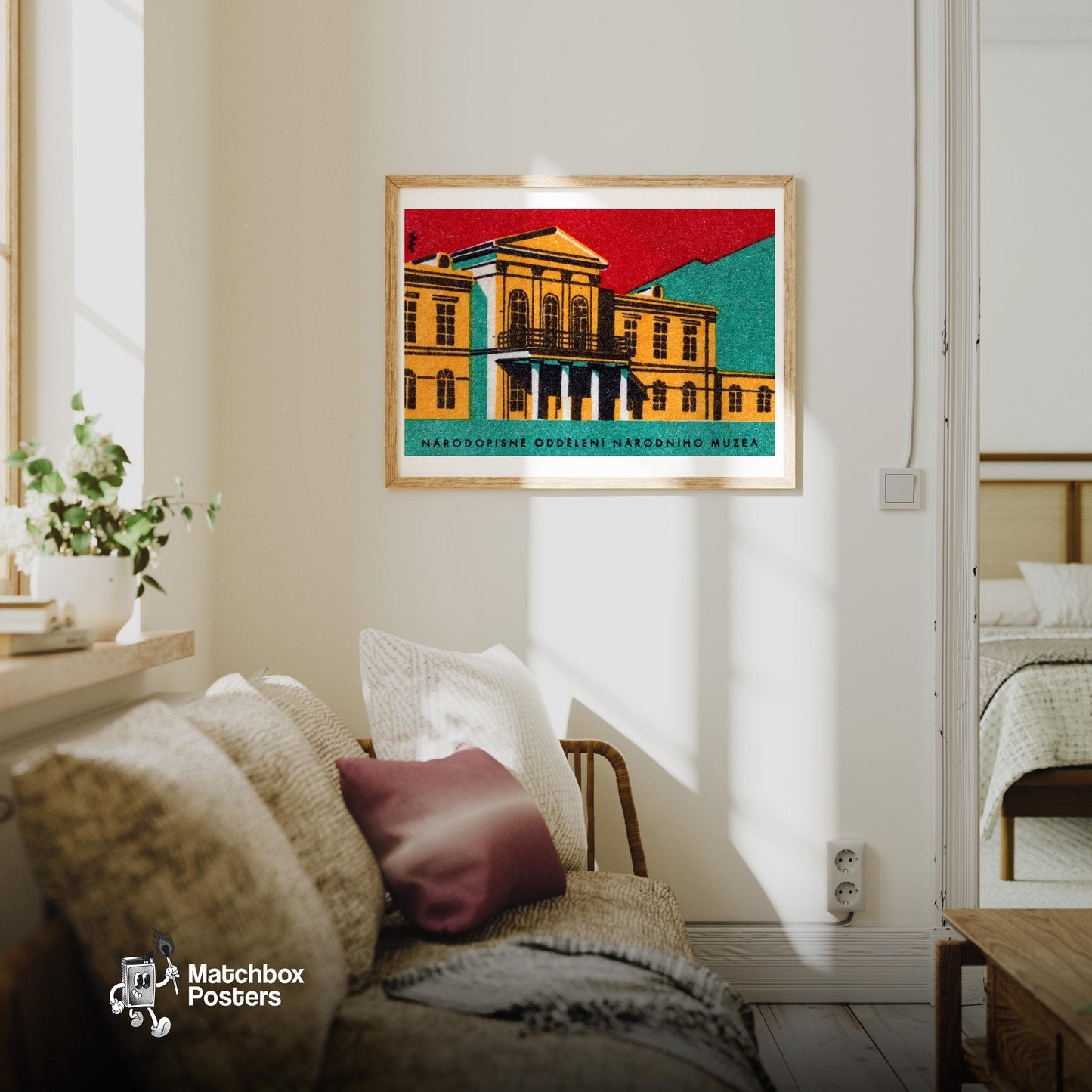 National Museum - vintage matchbox label print - living room mockup