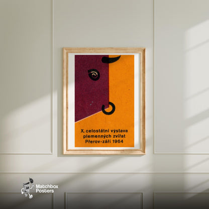 Stylized Abstract Representation Of A Cow - vintage matchbox label print - bedroom mockup