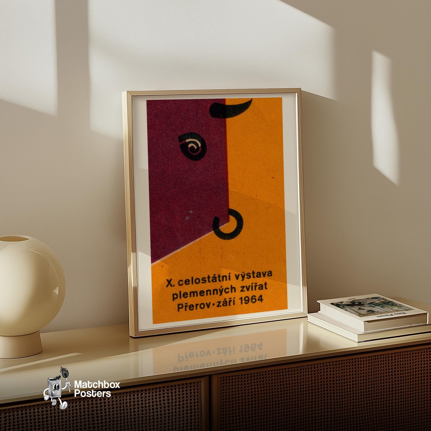 Stylized Abstract Representation Of A Cow - vintage matchbox label print - size comparison