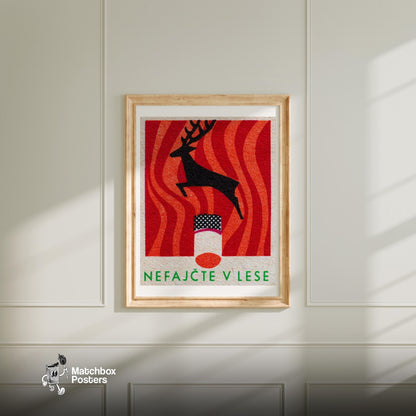 Jumping Deer - vintage matchbox label print - bedroom mockup