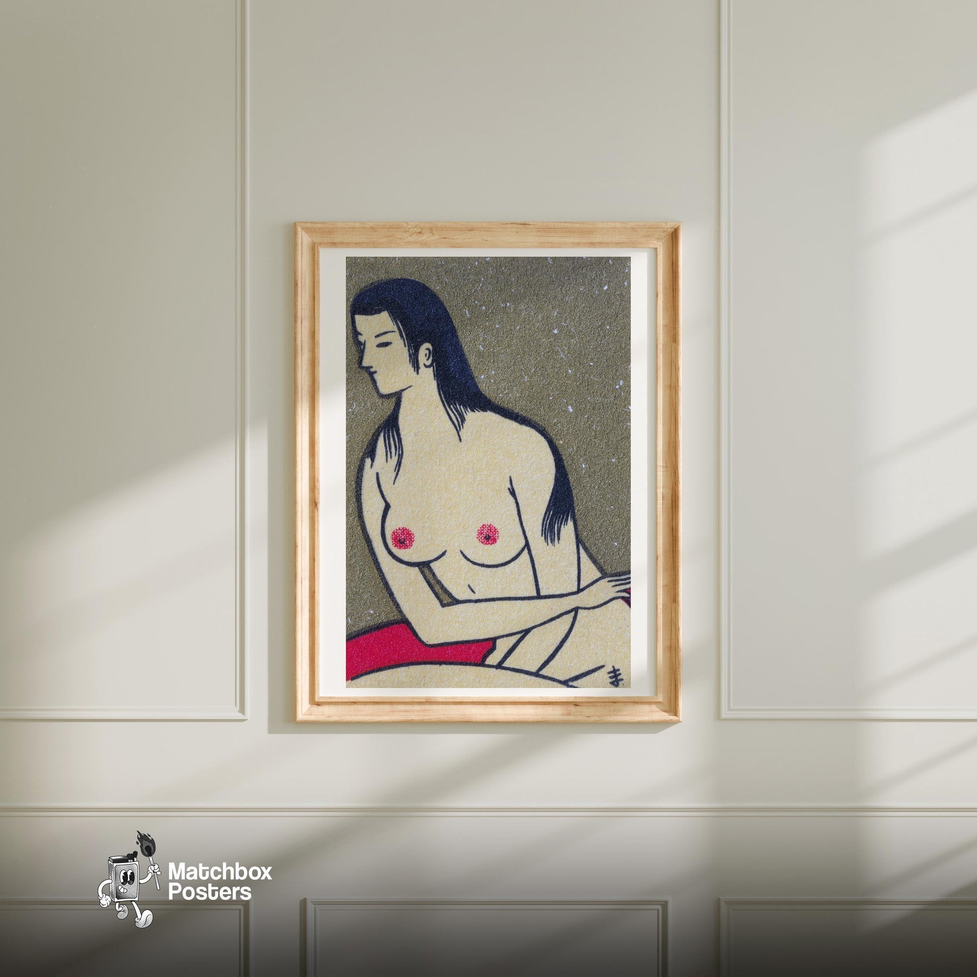 Nude Woman - vintage matchbox label print - bedroom mockup
