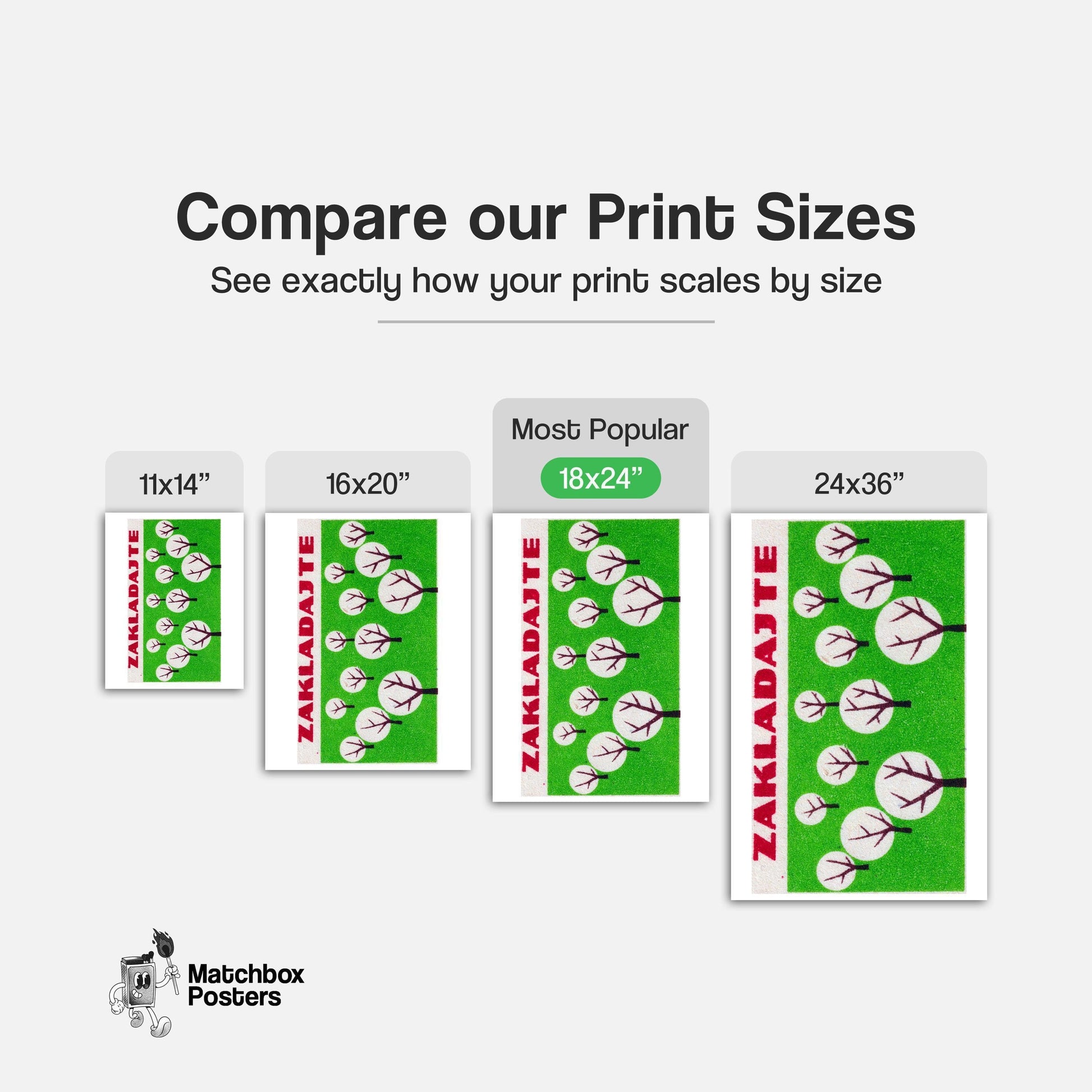 Stylized Trees - vintage matchbox label print - gallery wall preview
