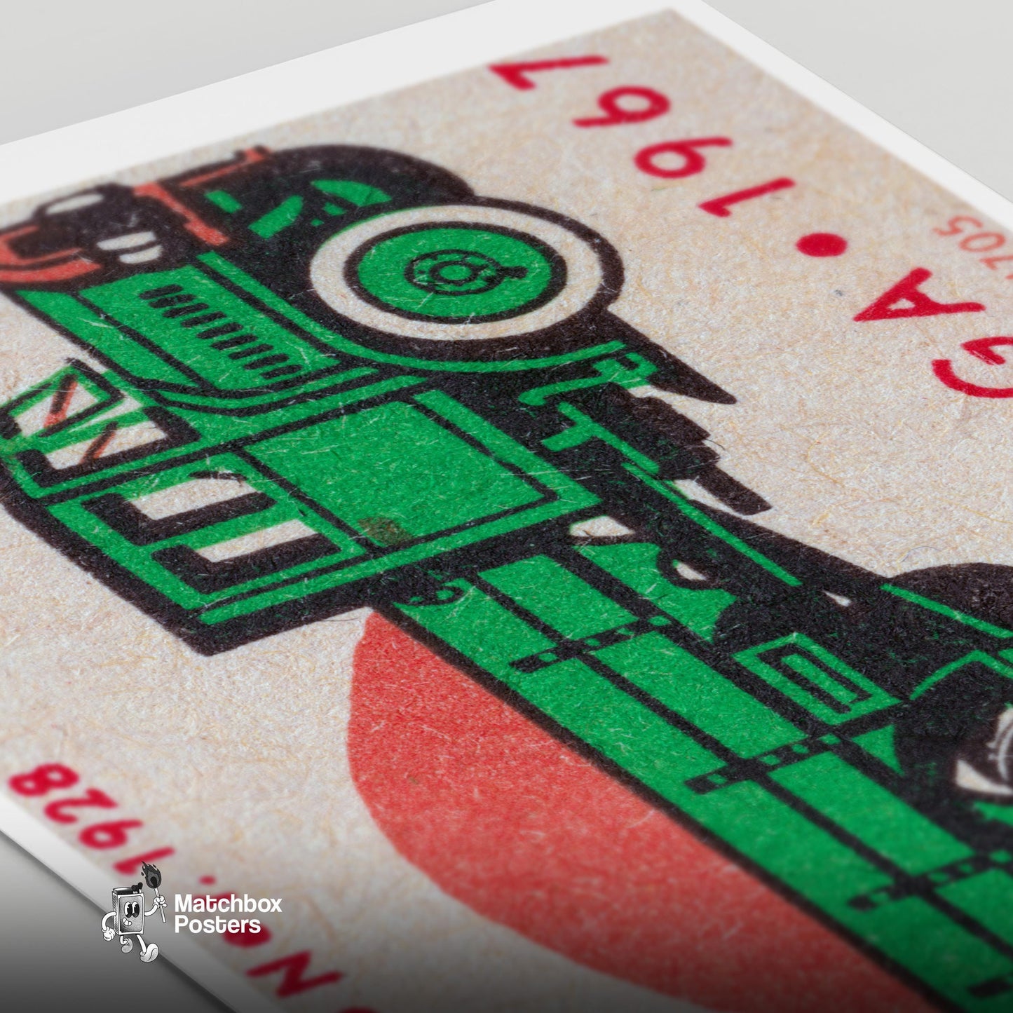 Green Truck - vintage matchbox label print - close-up detail