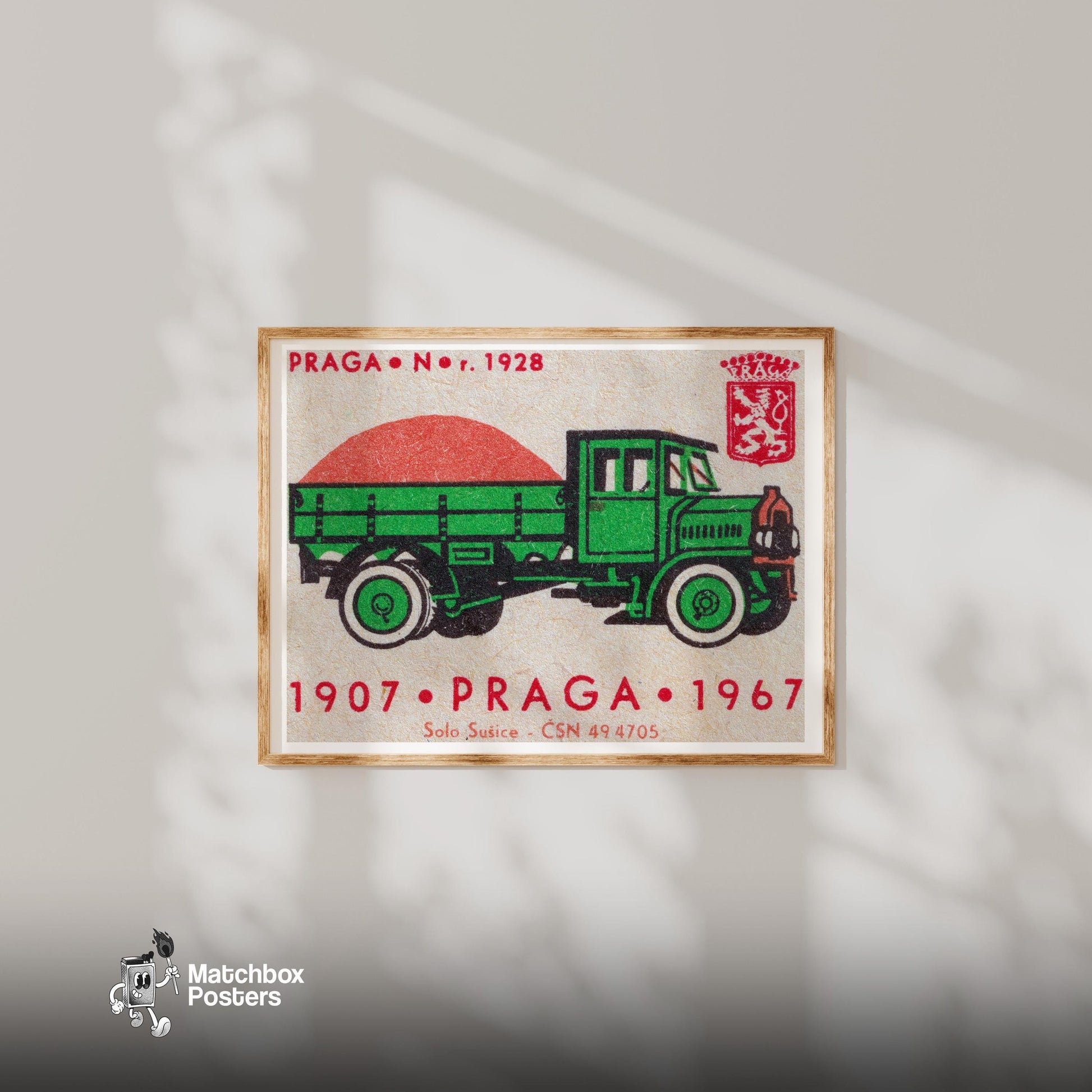 Green Truck - vintage matchbox label print - bedroom mockup