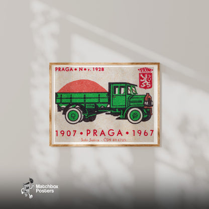Green Truck - vintage matchbox label print - bedroom mockup