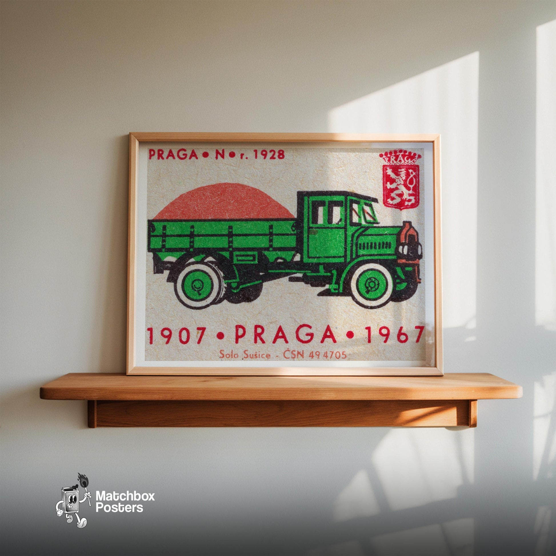 Green Truck - vintage matchbox label print - size comparison