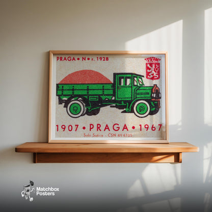 Green Truck - vintage matchbox label print - size comparison