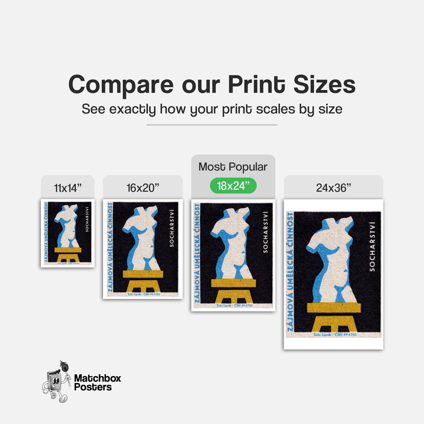 Sculpture Bust - vintage matchbox label print - gallery wall preview