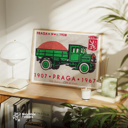 Green Truck - vintage matchbox label print - office wall