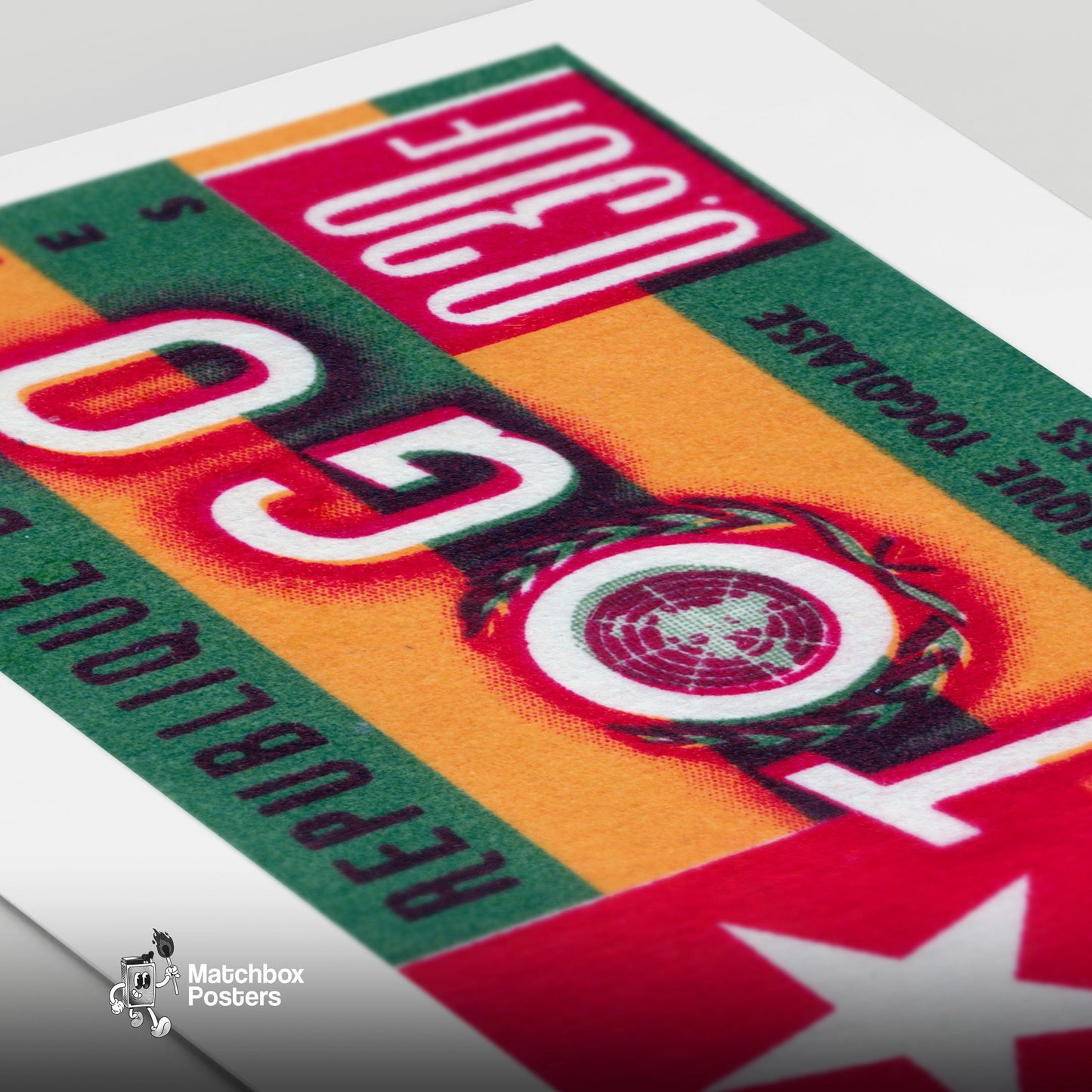 Togo Flag Togo - vintage matchbox label print - close-up detail