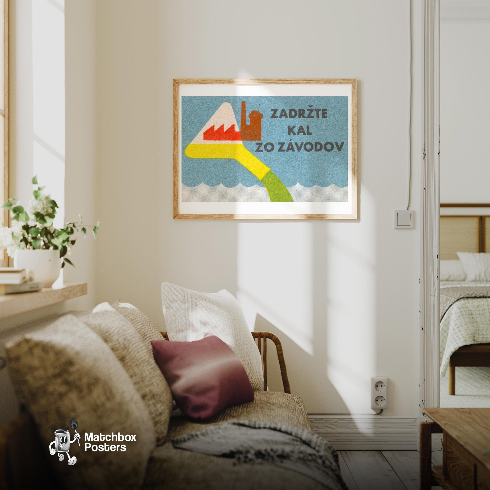 Chemical Beaker River - vintage matchbox label print - living room mockup