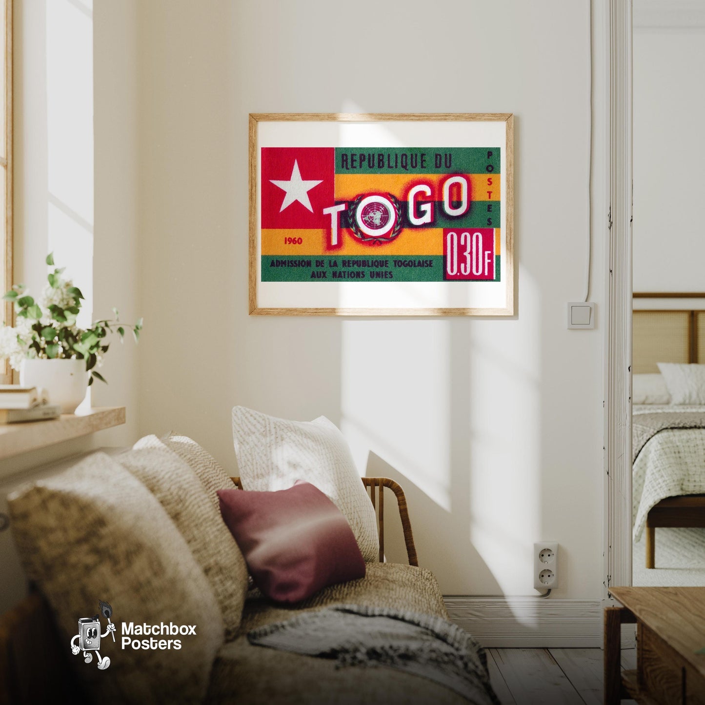 Togo Flag Togo - vintage matchbox label print - living room mockup