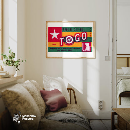Togo Flag Togo - vintage matchbox label print - living room mockup