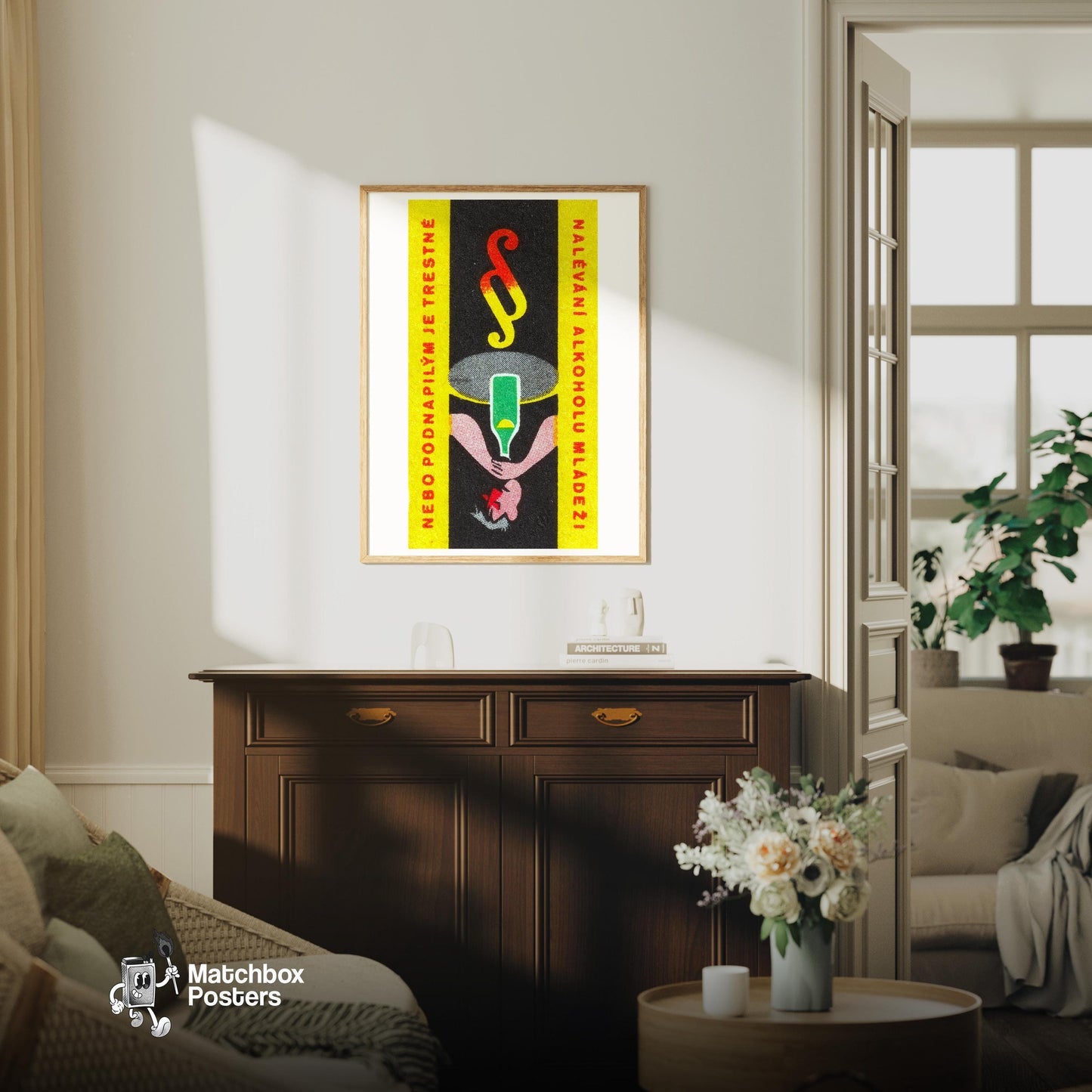 Drunken Man - vintage matchbox label print - living room mockup