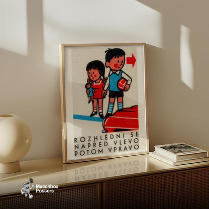 Children with Ball and Doll - vintage matchbox label print - size comparison