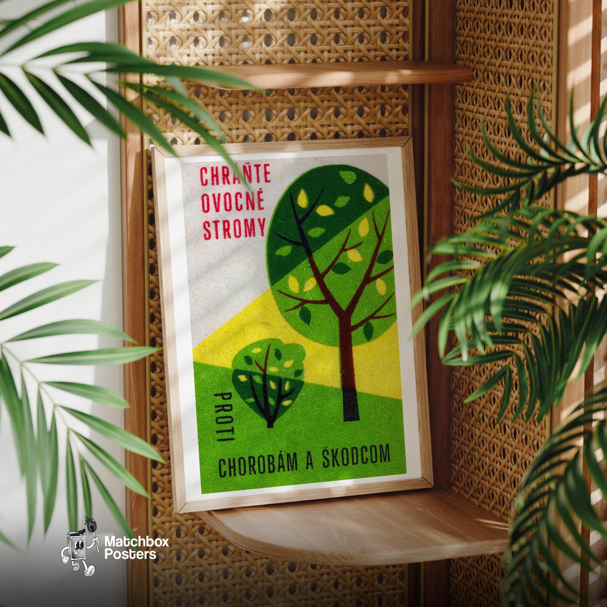 Fruit Trees - vintage matchbox label print - office wall