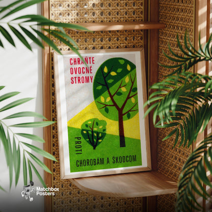 Fruit Trees - vintage matchbox label print - office wall