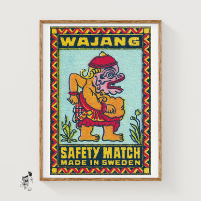 Wayang God - vintage matchbox label print