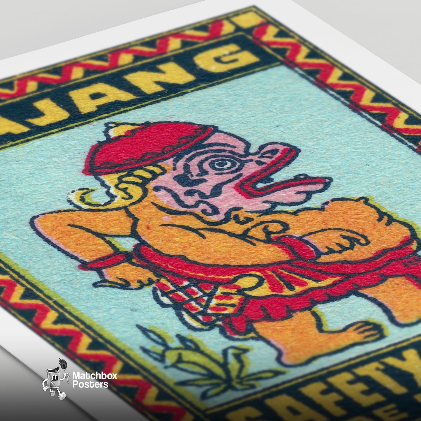 Wayang God - vintage matchbox label print - close-up detail