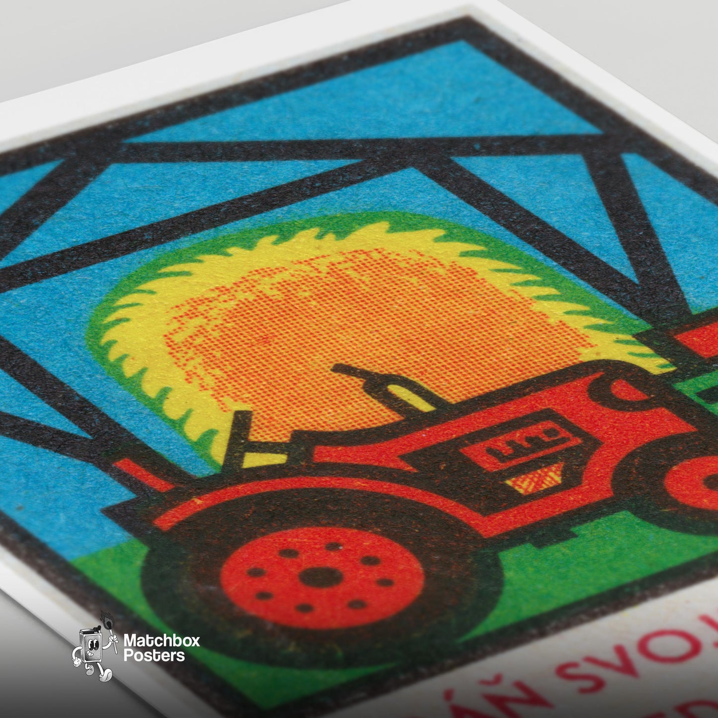Red Tractor - vintage matchbox label print - close-up detail
