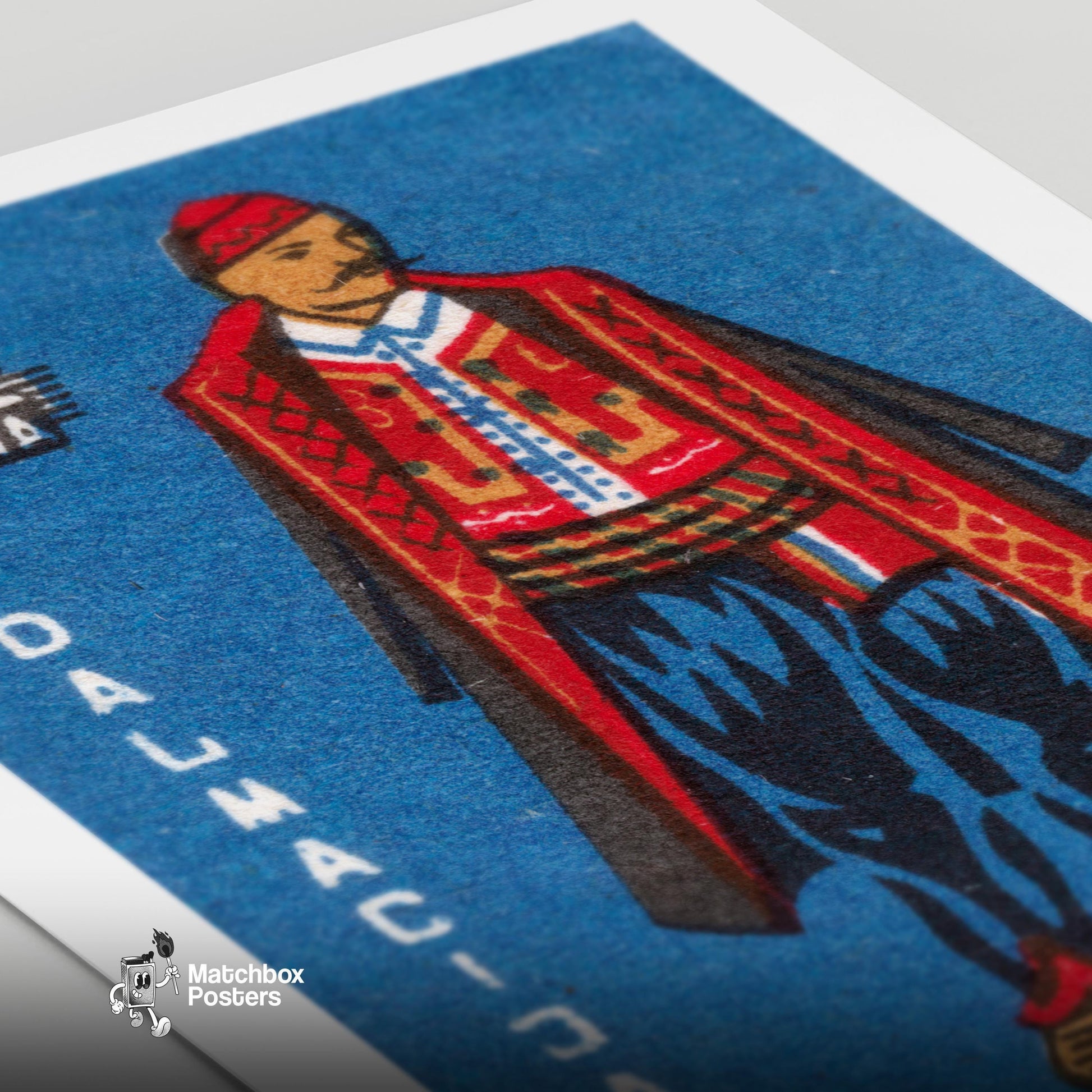 Man Yugoslavia Mid-Century Matchbox Label - vintage matchbox label print - close-up detail