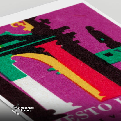 City of Kamene - vintage matchbox label print - close-up detail