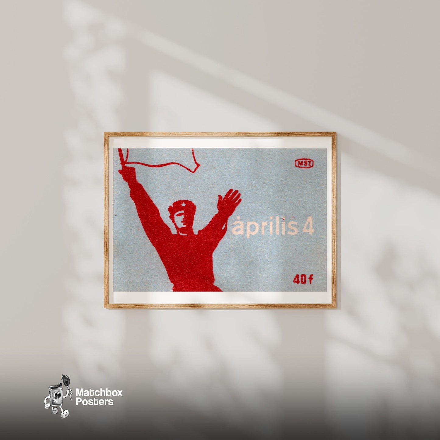Silhouette Of A Soldier Holding A Flag - vintage matchbox label print - bedroom mockup