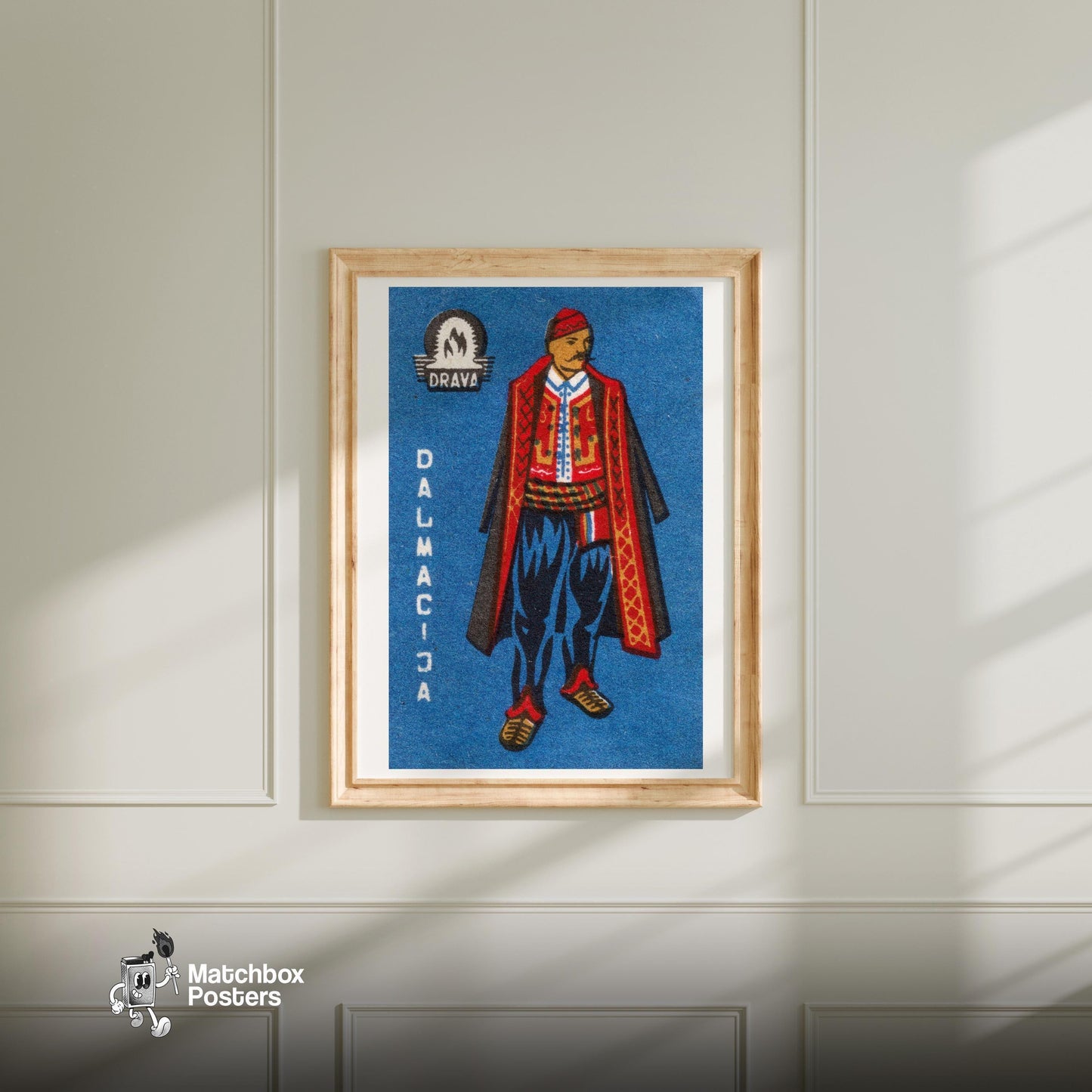 Man Yugoslavia Mid-Century Matchbox Label - vintage matchbox label print - bedroom mockup