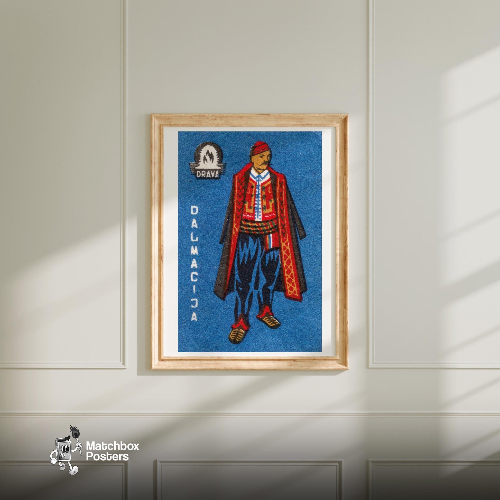 Man Yugoslavia Mid-Century Matchbox Label - vintage matchbox label print - bedroom mockup