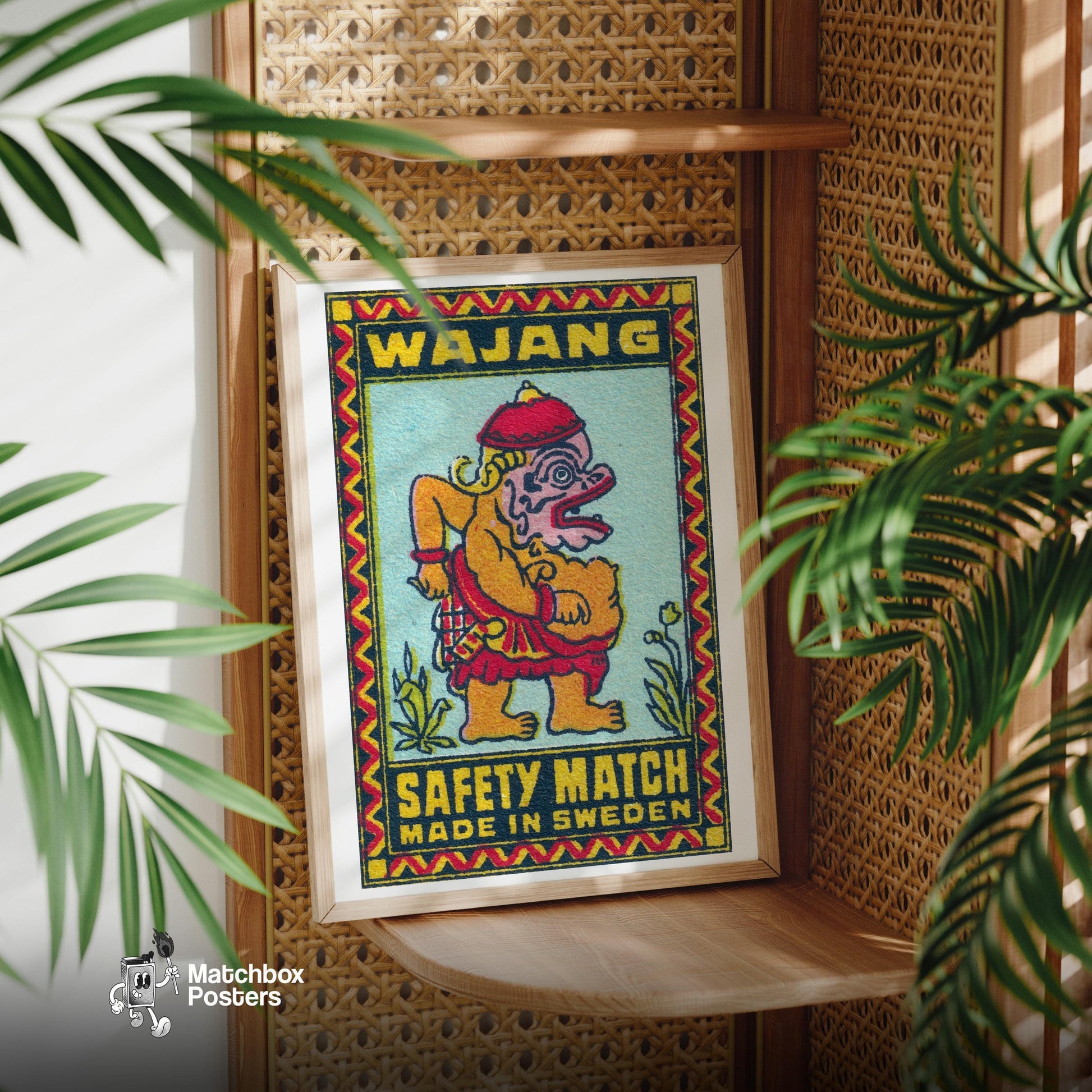 Wayang God - vintage matchbox label print - office wall