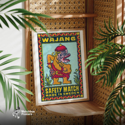 Wayang God - vintage matchbox label print - office wall