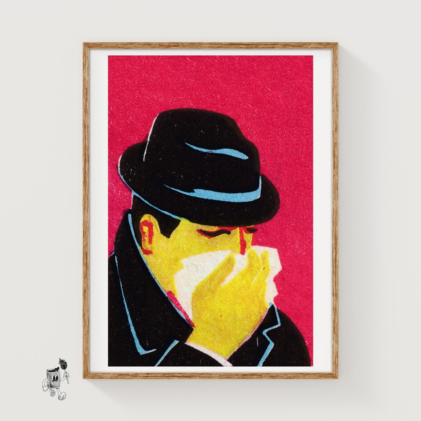 Sneezing Man - vintage matchbox label print