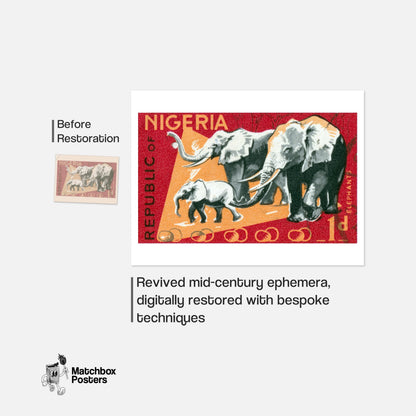 Herd of Elephants - vintage matchbox label print - framed wall art preview
