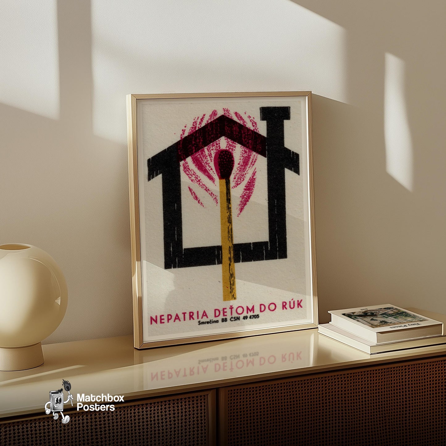 Burning Match House - vintage matchbox label print - size comparison