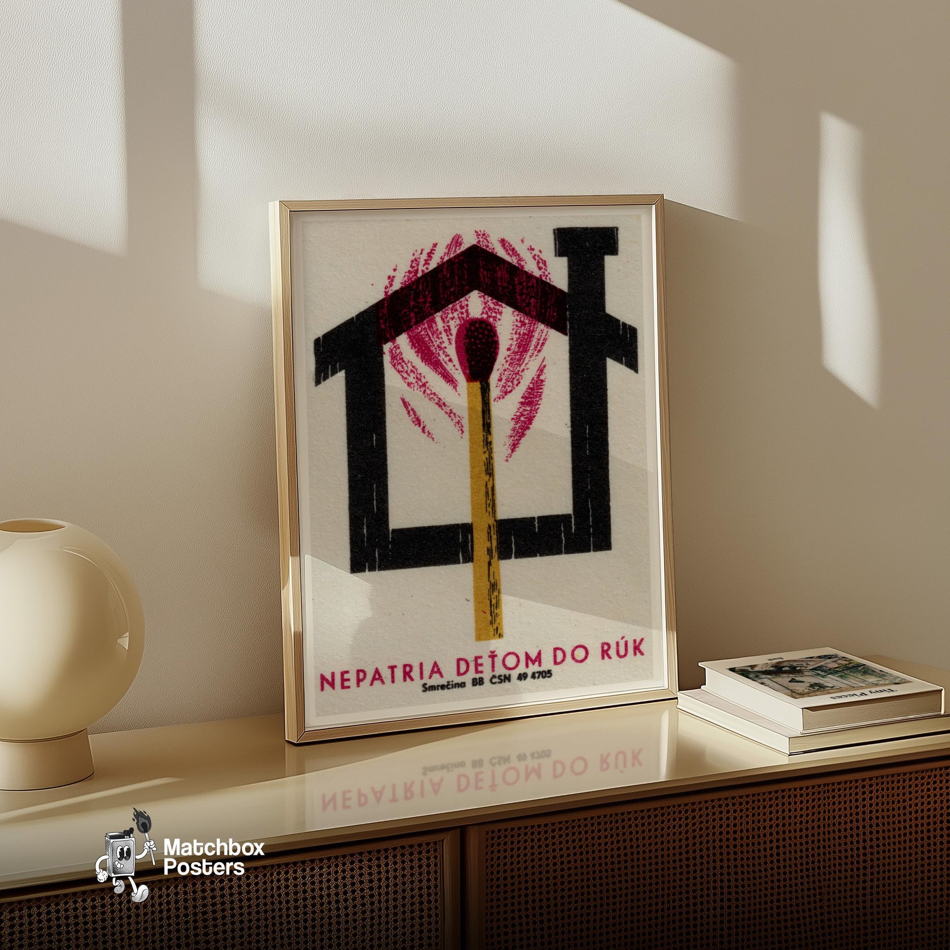 Burning Match House - vintage matchbox label print - size comparison