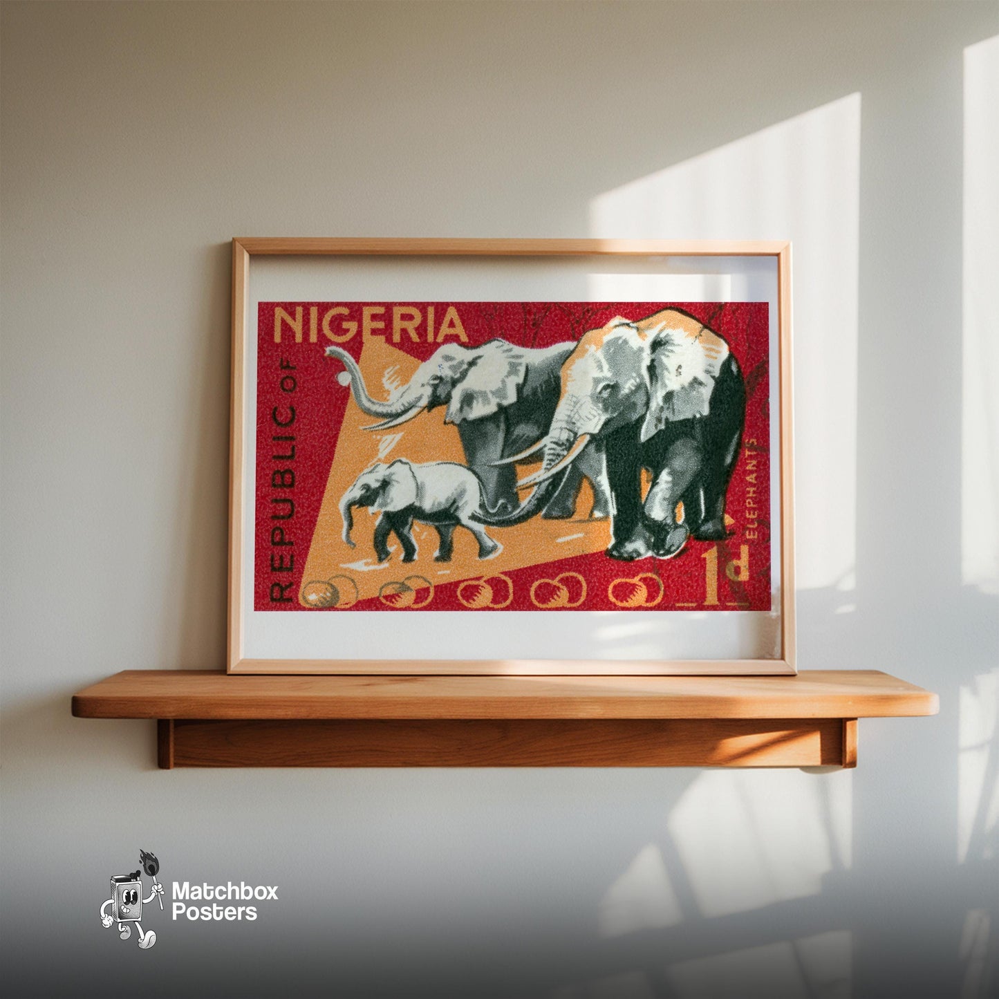 Herd of Elephants - vintage matchbox label print - size comparison