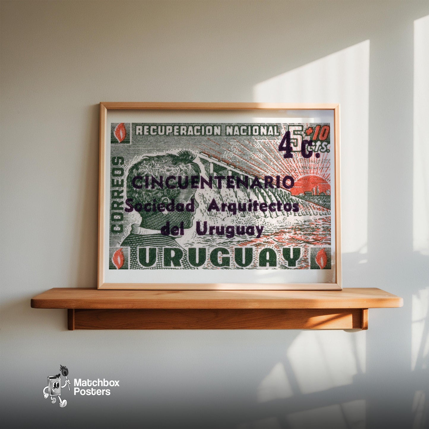 Profile Of A Man Uruguay - vintage matchbox label print - size comparison